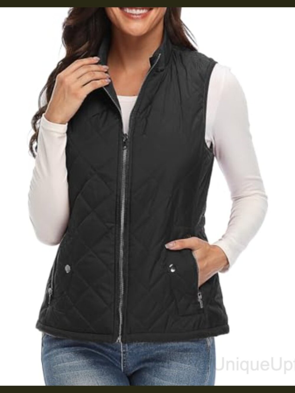 Quilted Puffer Vest Lightweight Sleeveless 4-Pocket Layering Women's